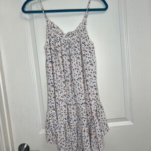 ZARA White Floral Print Ruffle Hem Slip Dress XS
